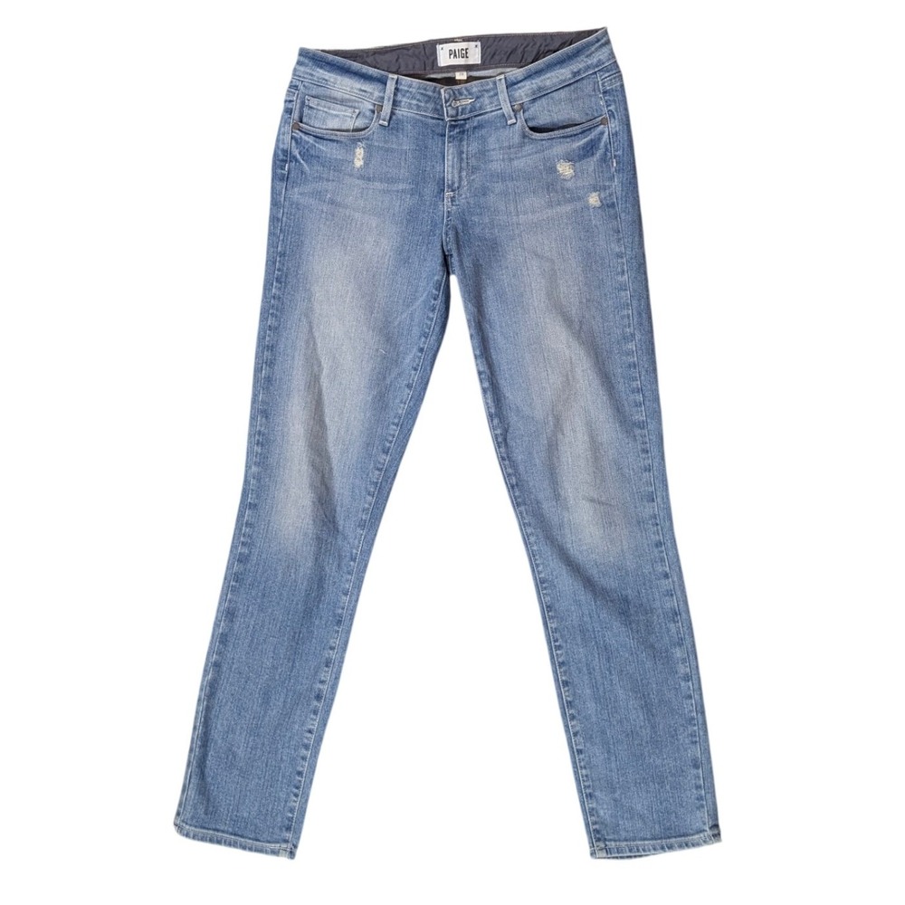 Paige Jeans Womens 28 Blue Skyline Ankle Peg Slim Distressed Light Wash Denim